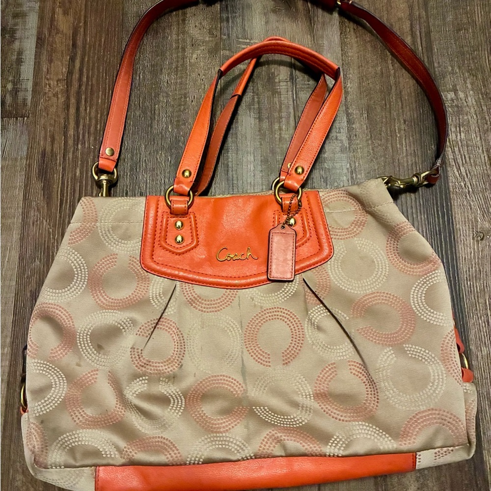 Coach Beige and Orange Shoulder Bag
